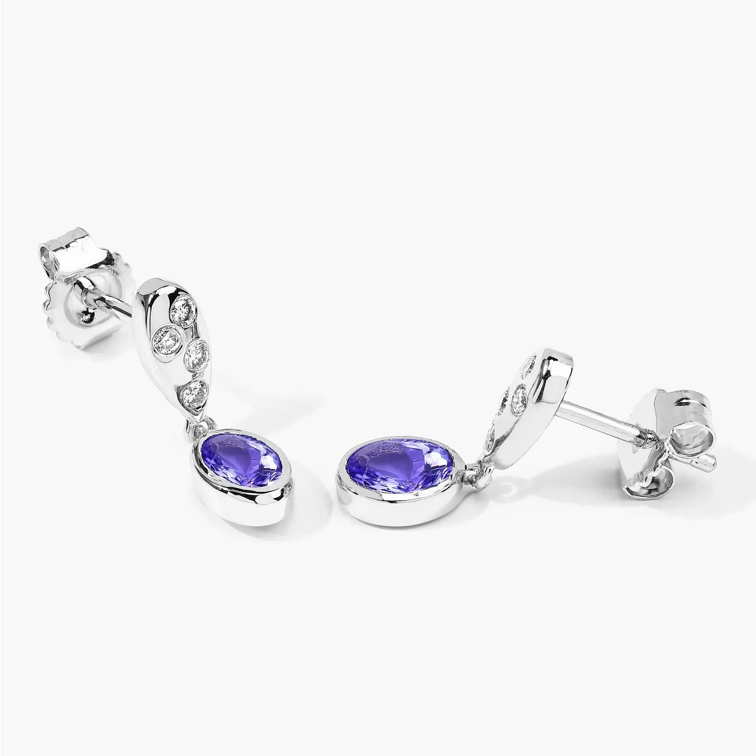 0.88 Ct Oval Violet Tanzanite & Lab Diamond Bezel Silver Dangle Earrings sold by Zulily product image thumbnail 3