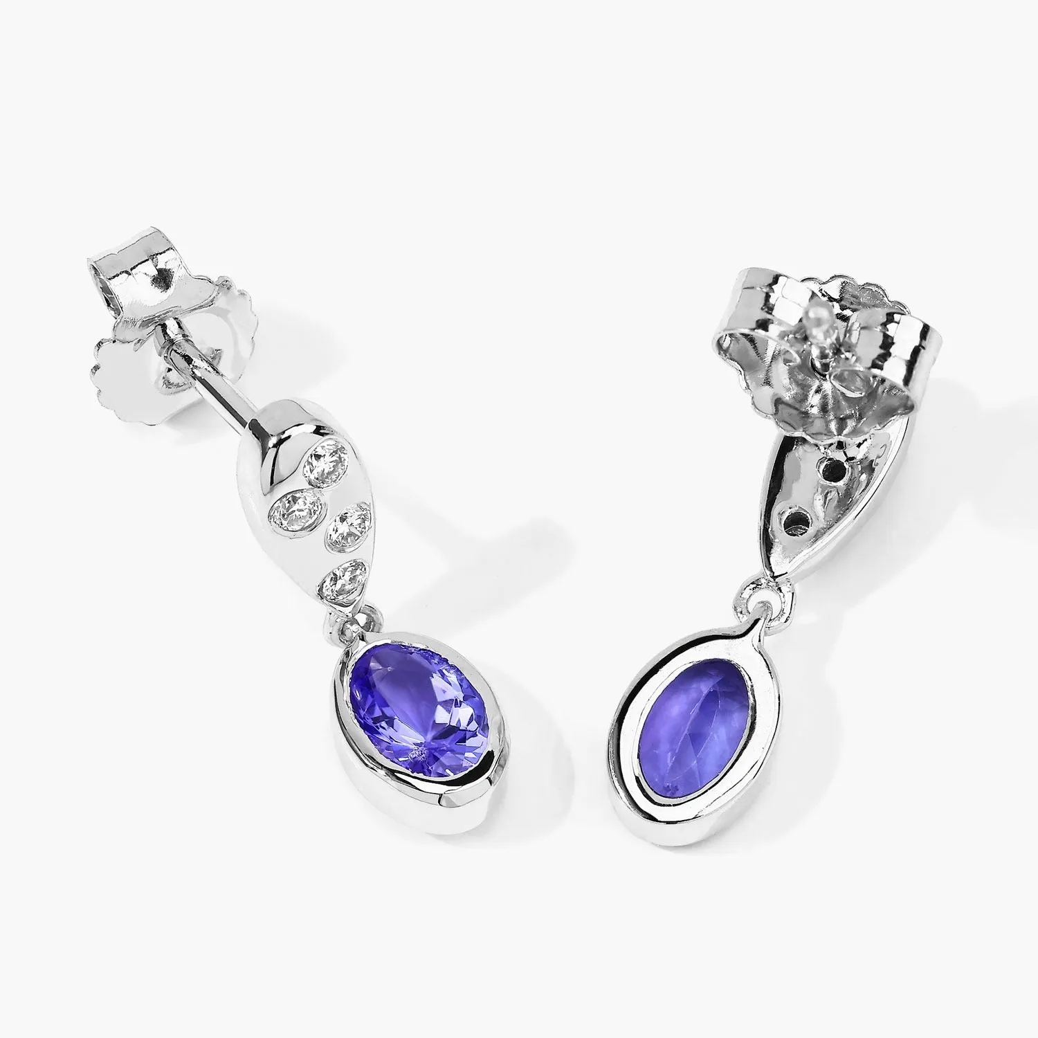 0.88 Ct Oval Violet Tanzanite & Lab Diamond Bezel Silver Dangle Earrings sold by Zulily product image thumbnail 4
