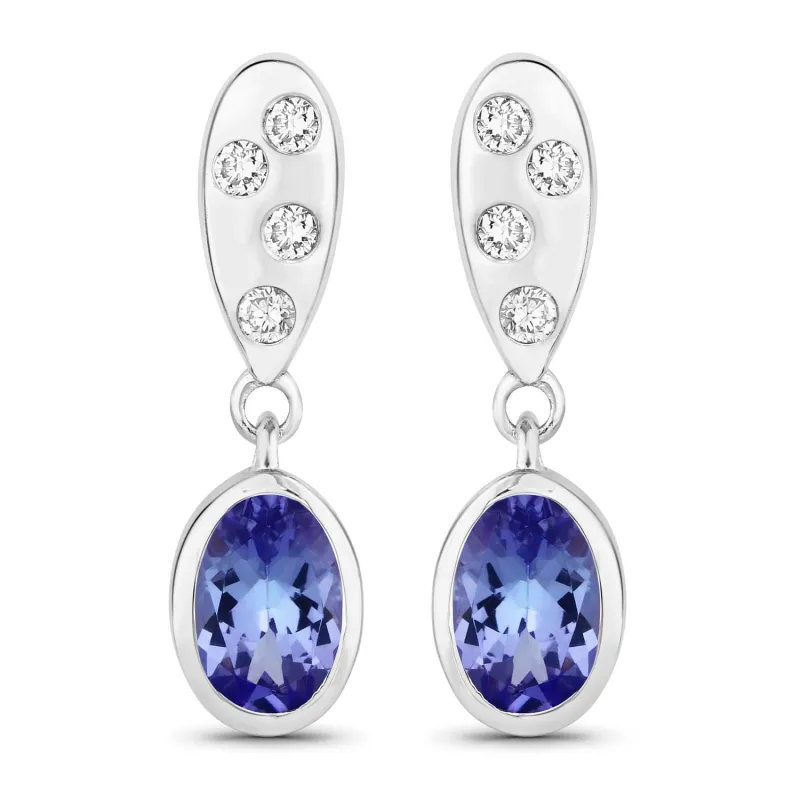 0.88 Ct Oval Violet Tanzanite & Lab Diamond Bezel Silver Dangle Earrings made by Zulily
