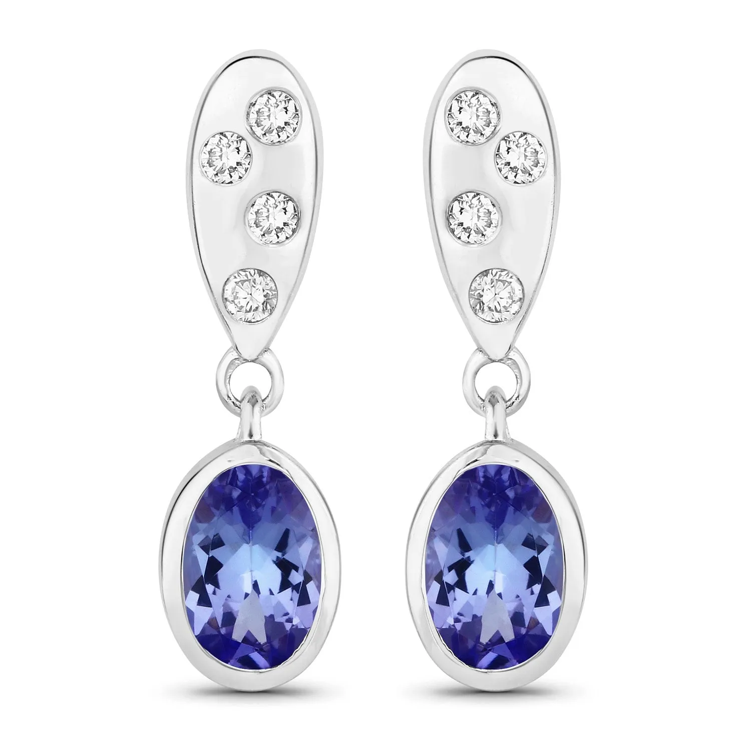 0.88 Ct Oval Violet Tanzanite & Lab Diamond Bezel Silver Dangle Earrings sold by Zulily