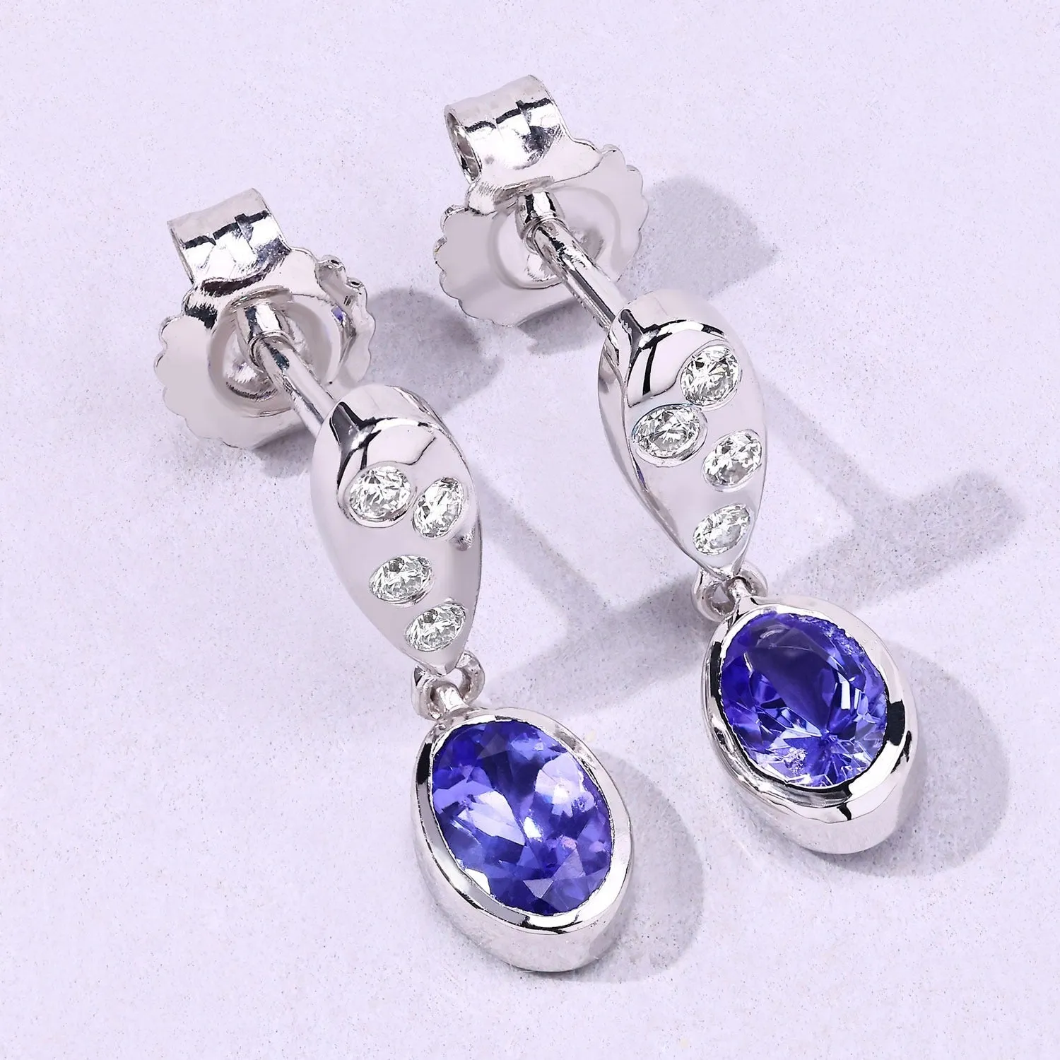 0.88 Ct Oval Violet Tanzanite & Lab Diamond Bezel Silver Dangle Earrings sold by Zulily product image thumbnail 5