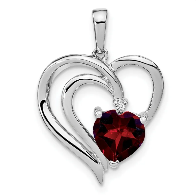 Sterling Silver Red Garnet Diamond Heart Pendant made by Zulily