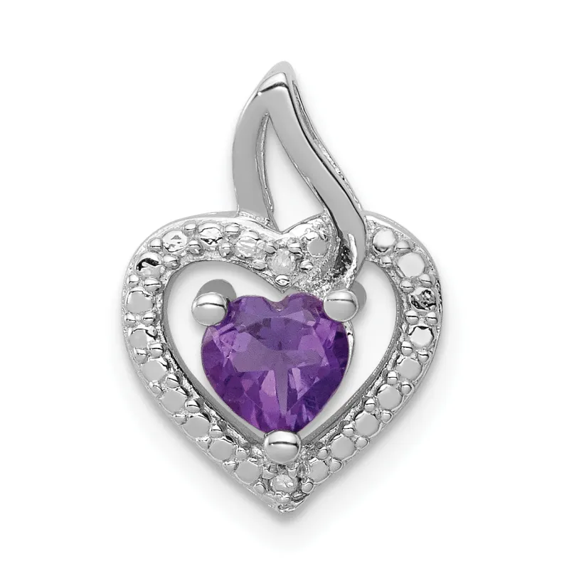 Silver Purple Amethyst and Diamond Heart in Heart Pendant made by Zulily