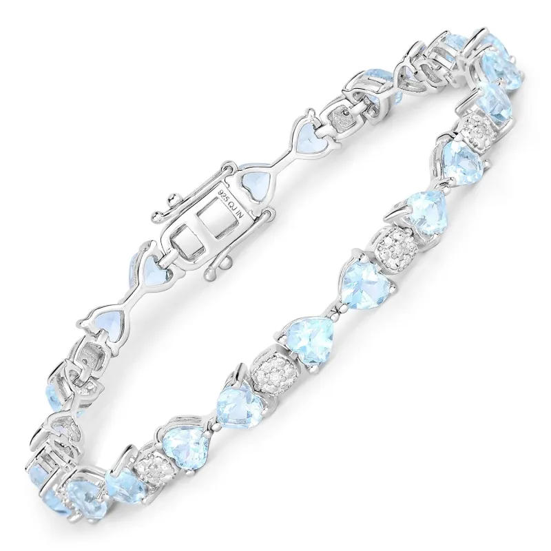 11.10 Carat Heart Blue Genuine Blue Topaz and White Diamond 925 Sterling Silver December Birthstone Tennis Bracelet made by Zulily
