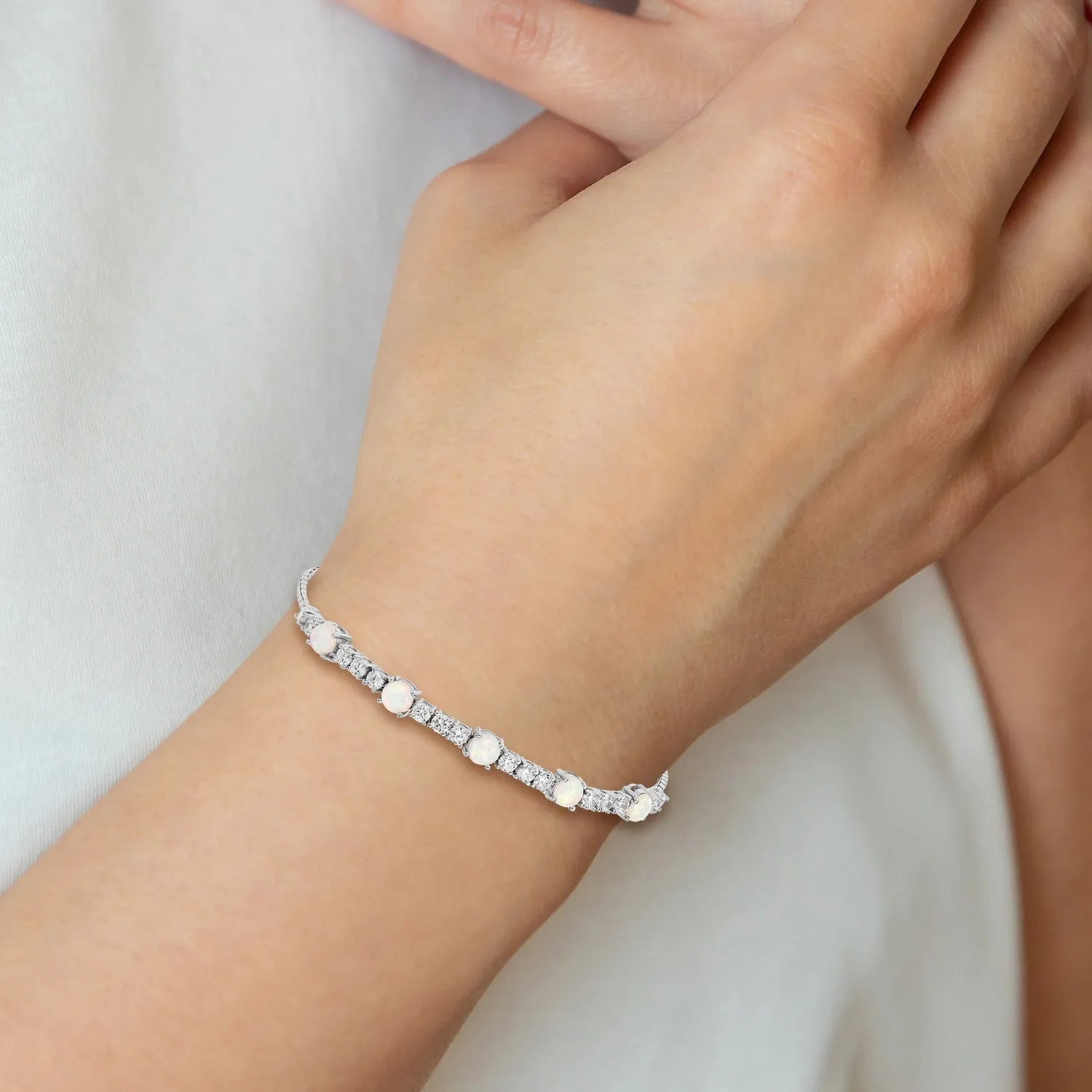 Round White Created Opal & CZ Prong Sterling Silver Adjustable Bolo Bracelet sold by Zulily product image thumbnail 2
