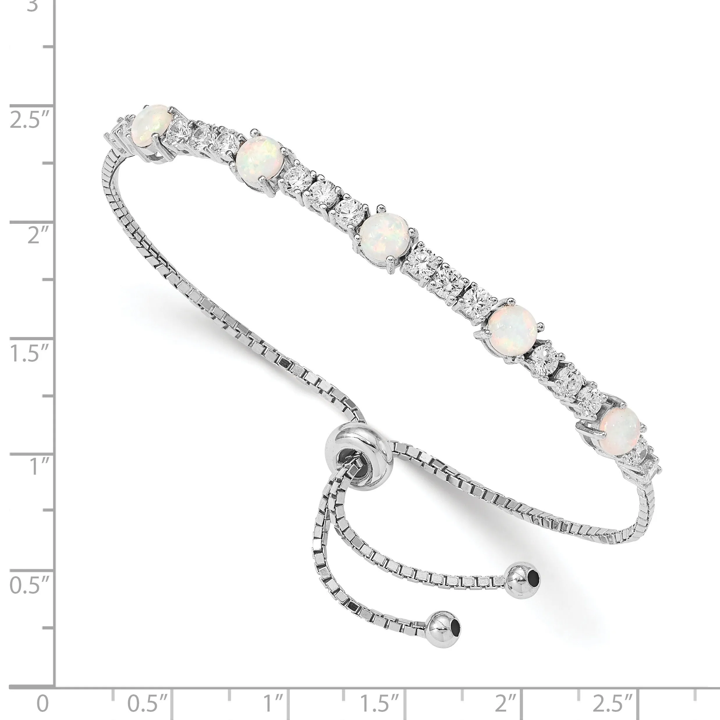 Round White Created Opal & CZ Prong Sterling Silver Adjustable Bolo Bracelet sold by Zulily product image thumbnail 3