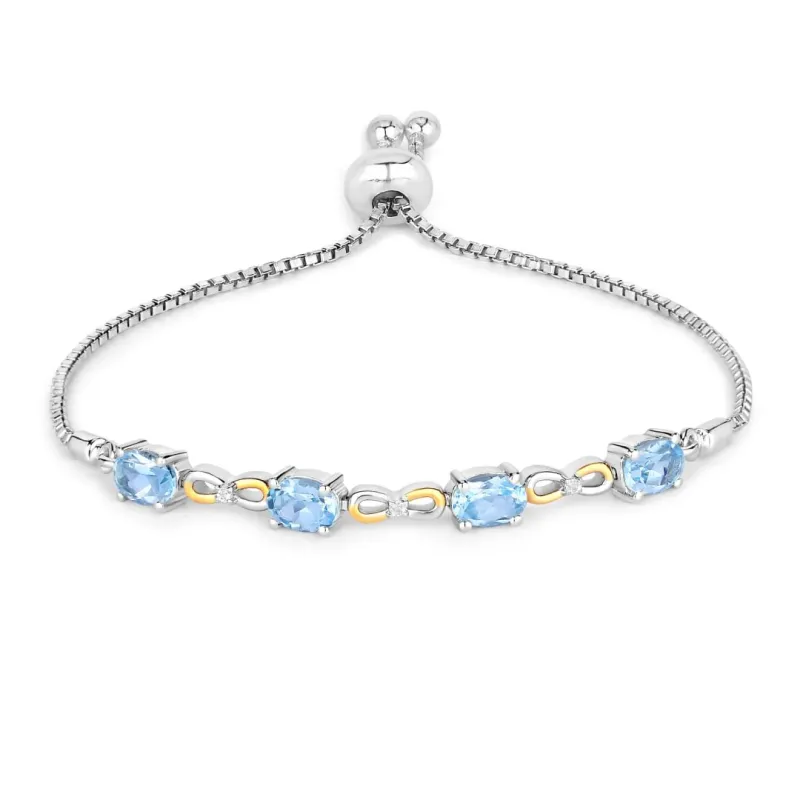 Oval Blue Topaz Prong Silver Infinity Bolo Adjustable Bracelet made by Zulily