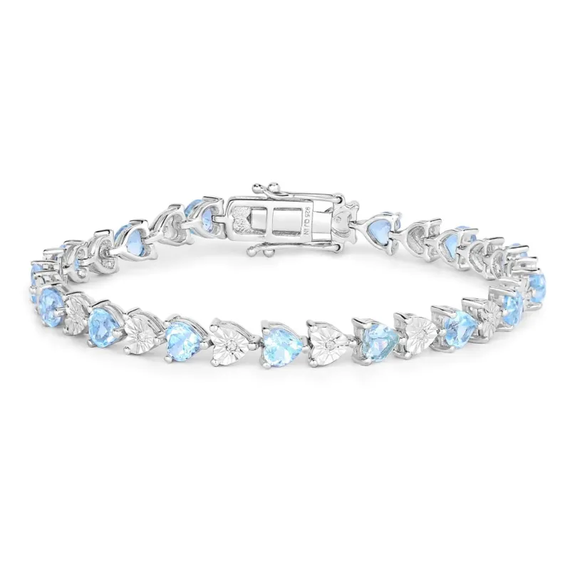 7.50 Ct Heart Blue Topaz & Diamond Prong Silver Tennis Bracelet made by Zulily
