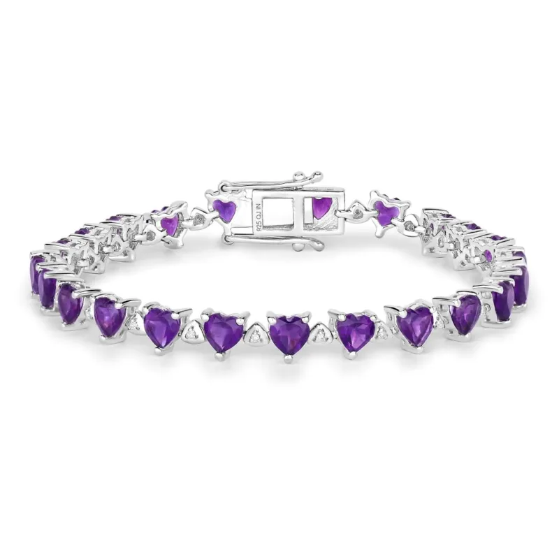 9.89 Ct Heart Purple Amethyst & Diamond Prong Silver Tennis Bracelet made by Zulily