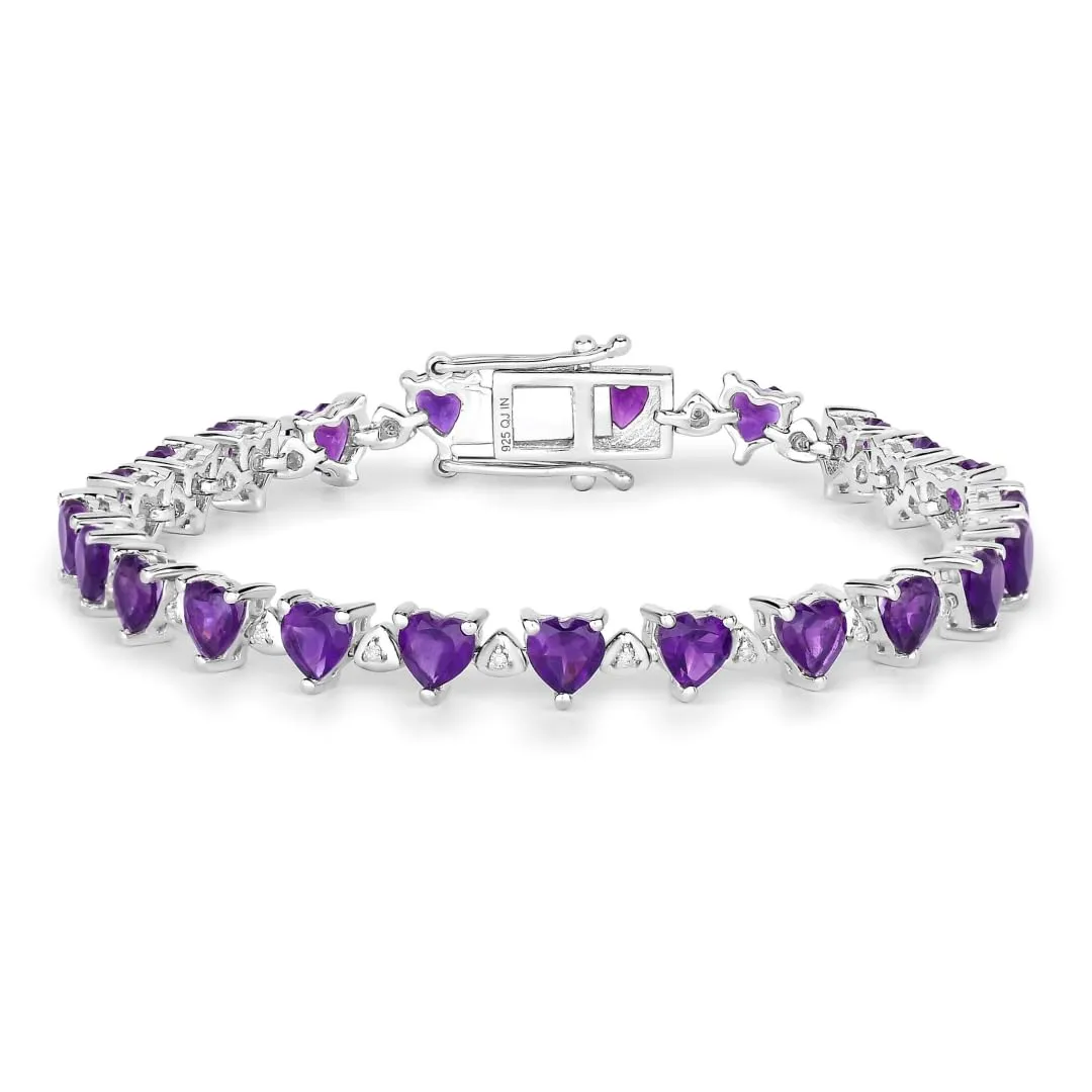 9.89 Ct Heart Purple Amethyst & Diamond Prong Silver Tennis Bracelet sold by Zulily
