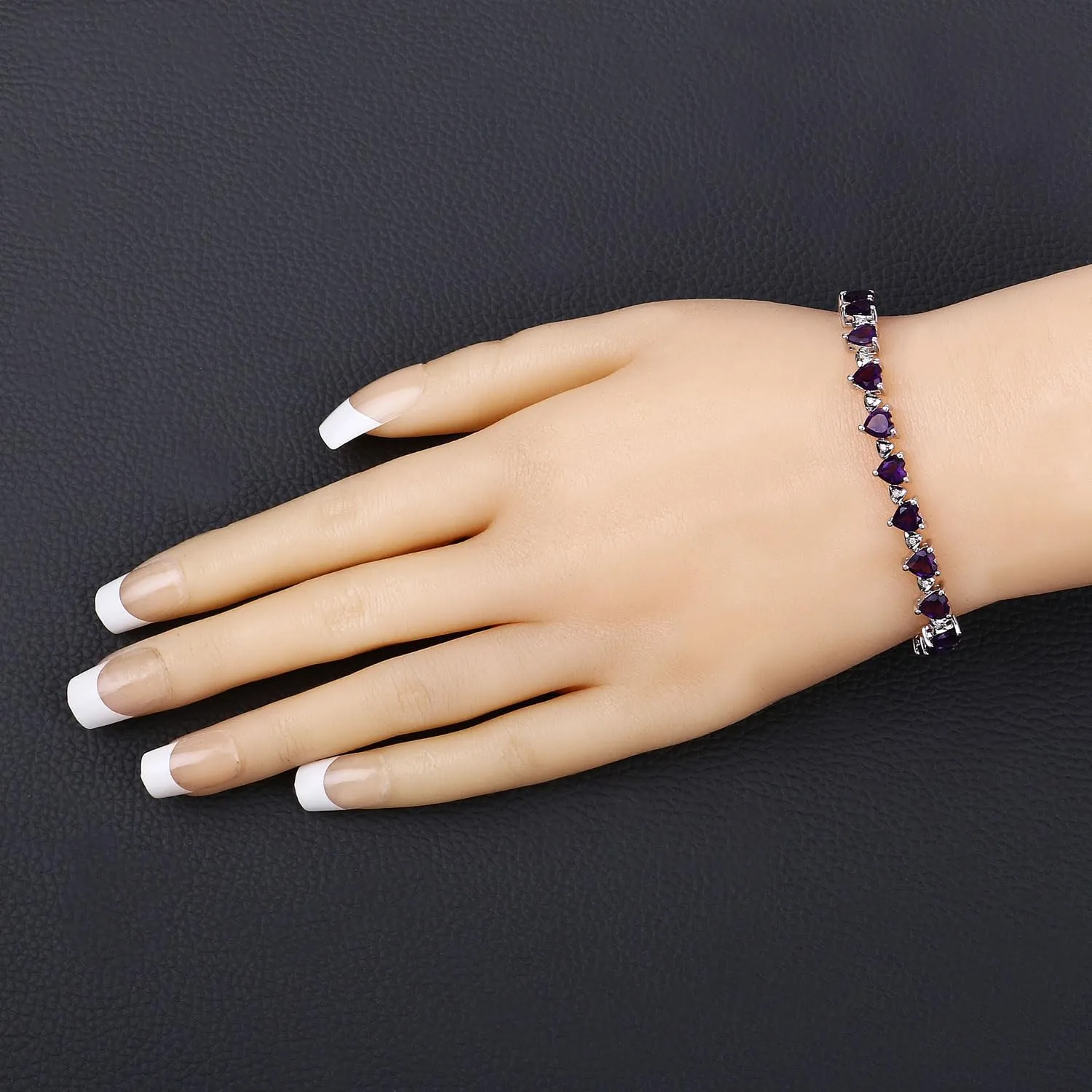 9.89 Ct Heart Purple Amethyst & Diamond Prong Silver Tennis Bracelet sold by Zulily product image thumbnail 2