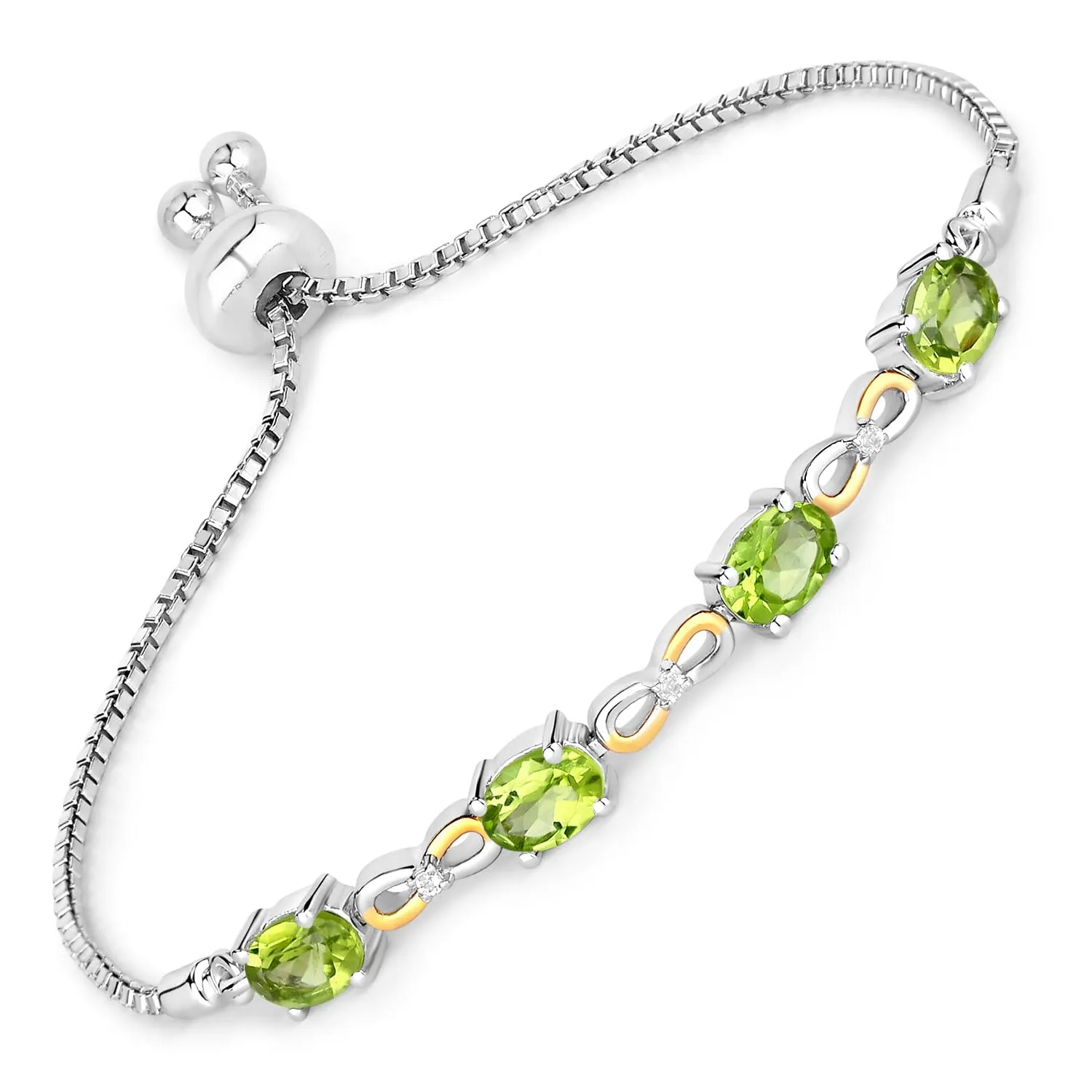 Oval Green Peridot Prong Two-Tone Gold Plated Silver Infinity Bolo Adjustable Bracelet sold by Zulily product image thumbnail 3
