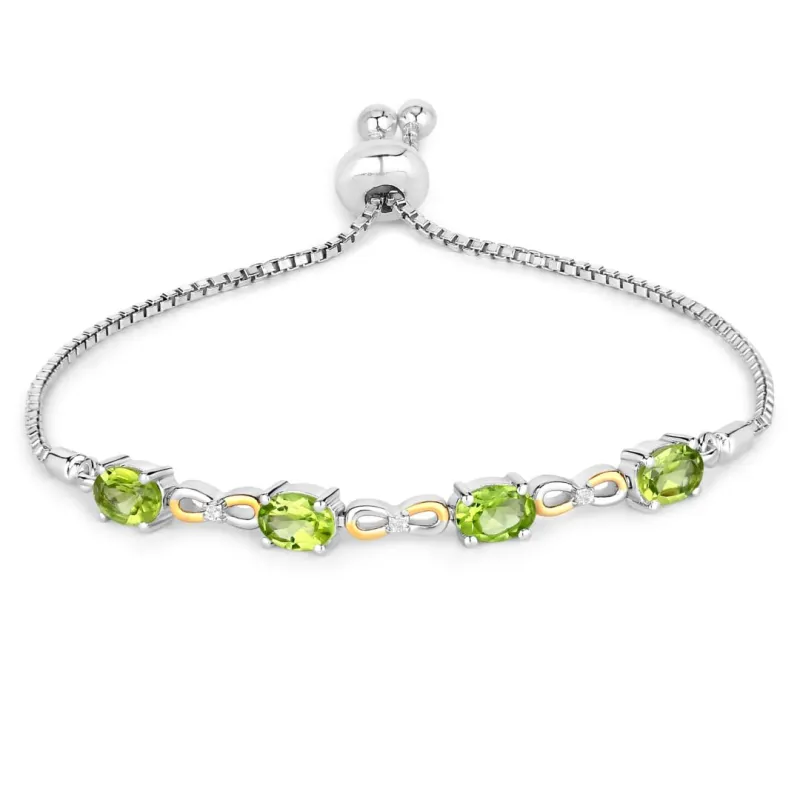 Oval Green Peridot Prong Two-Tone Gold Plated Silver Infinity Bolo Adjustable Bracelet made by Zulily