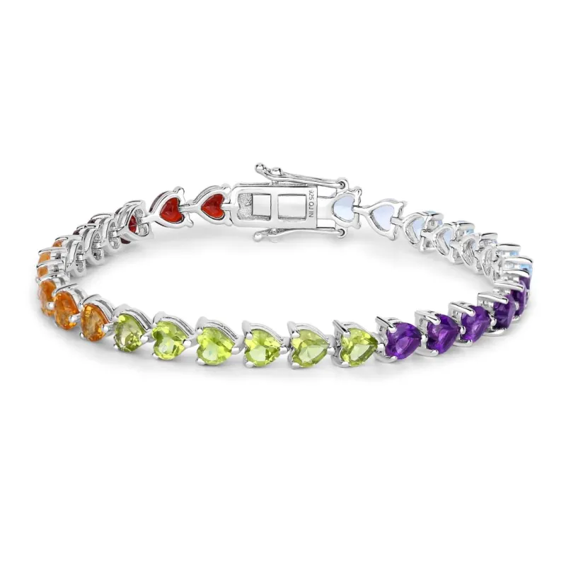 Heart Multi Birthstone Prong Silver Box Clasp Tennis Bracelet made by Zulily