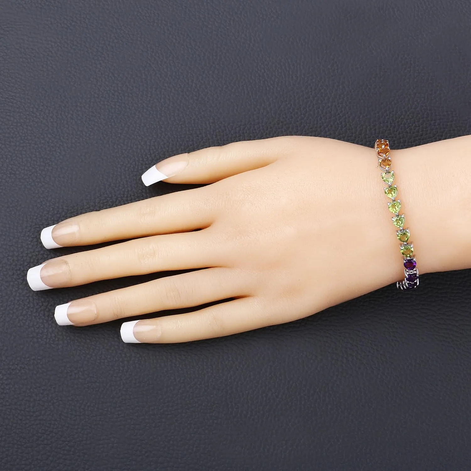 Heart Multi Birthstone Prong Silver Box Clasp Tennis Bracelet sold by Zulily product image thumbnail 2