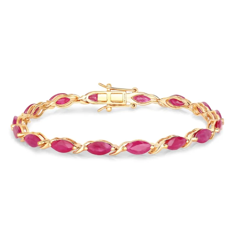 Marquise Pink Ruby Prong 10K Yellow Gold Tennis Bracelet made by Zulily