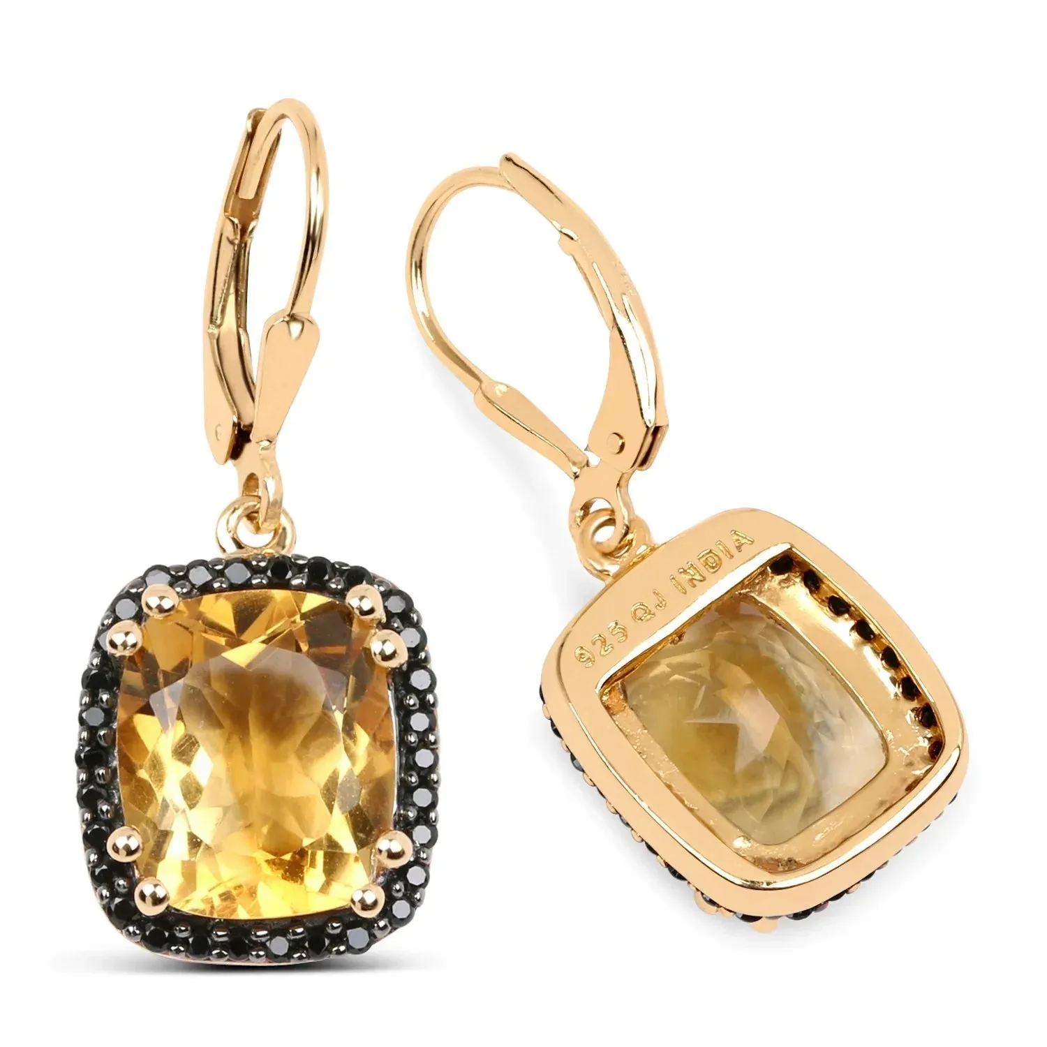 8.90 Ct Yellow Citrine & Black Spinel Prong Silver Leverback Dangle Earrings sold by Zulily product image thumbnail 2