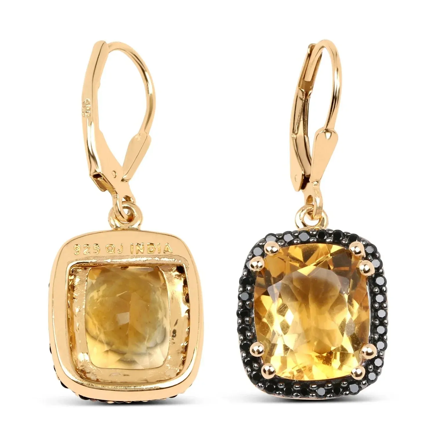 8.90 Ct Yellow Citrine & Black Spinel Prong Silver Leverback Dangle Earrings sold by Zulily product image thumbnail 3