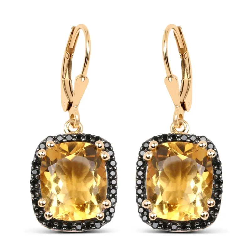 8.90 Ct Yellow Citrine & Black Spinel Prong Silver Leverback Dangle Earrings made by Zulily