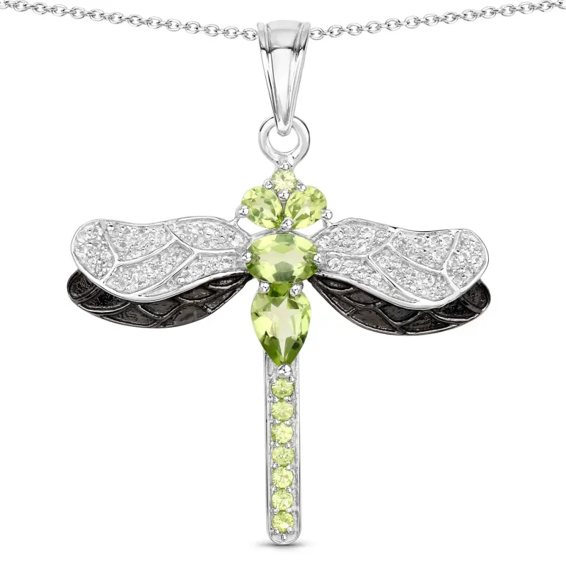 1.98 Ct Green Peridot Prong Sterling Silver Dragonfly Pendant Cable Chain Necklace made by Zulily