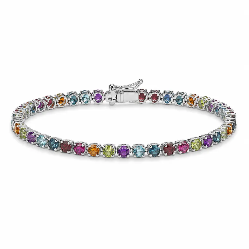 3.79 Ct Round Multicolor Multi-Gemstone Prong Sterling Silver Tennis Bracelet made by Zulily