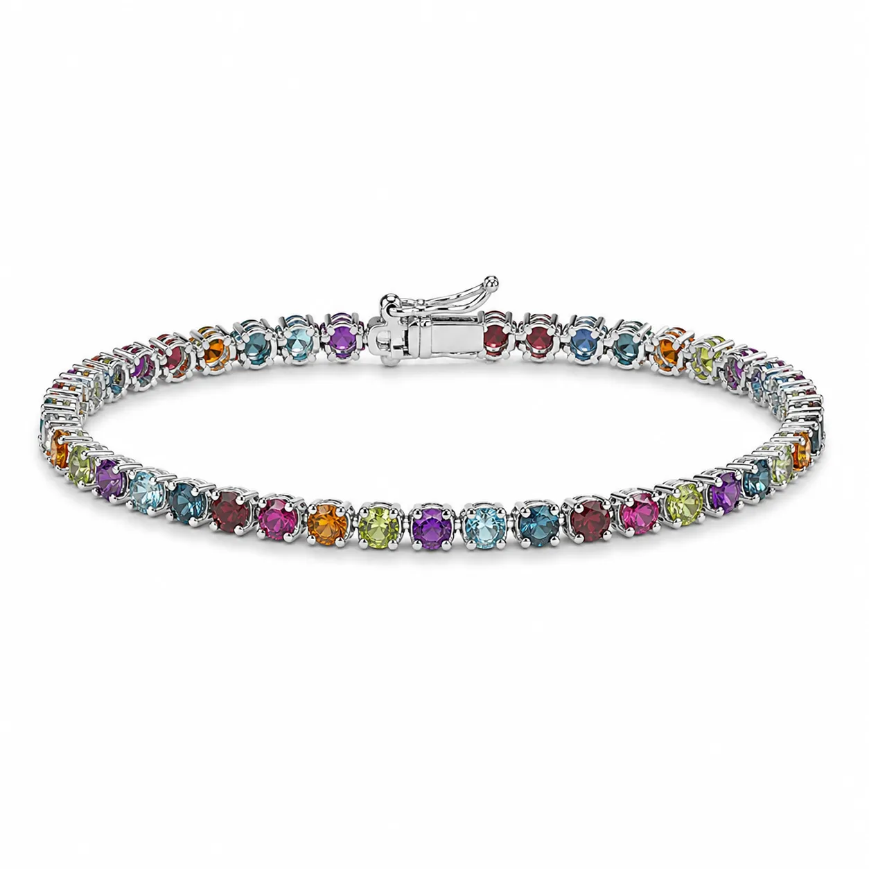 3.79 Ct Round Multicolor Multi-Gemstone Prong Sterling Silver Tennis Bracelet sold by Zulily