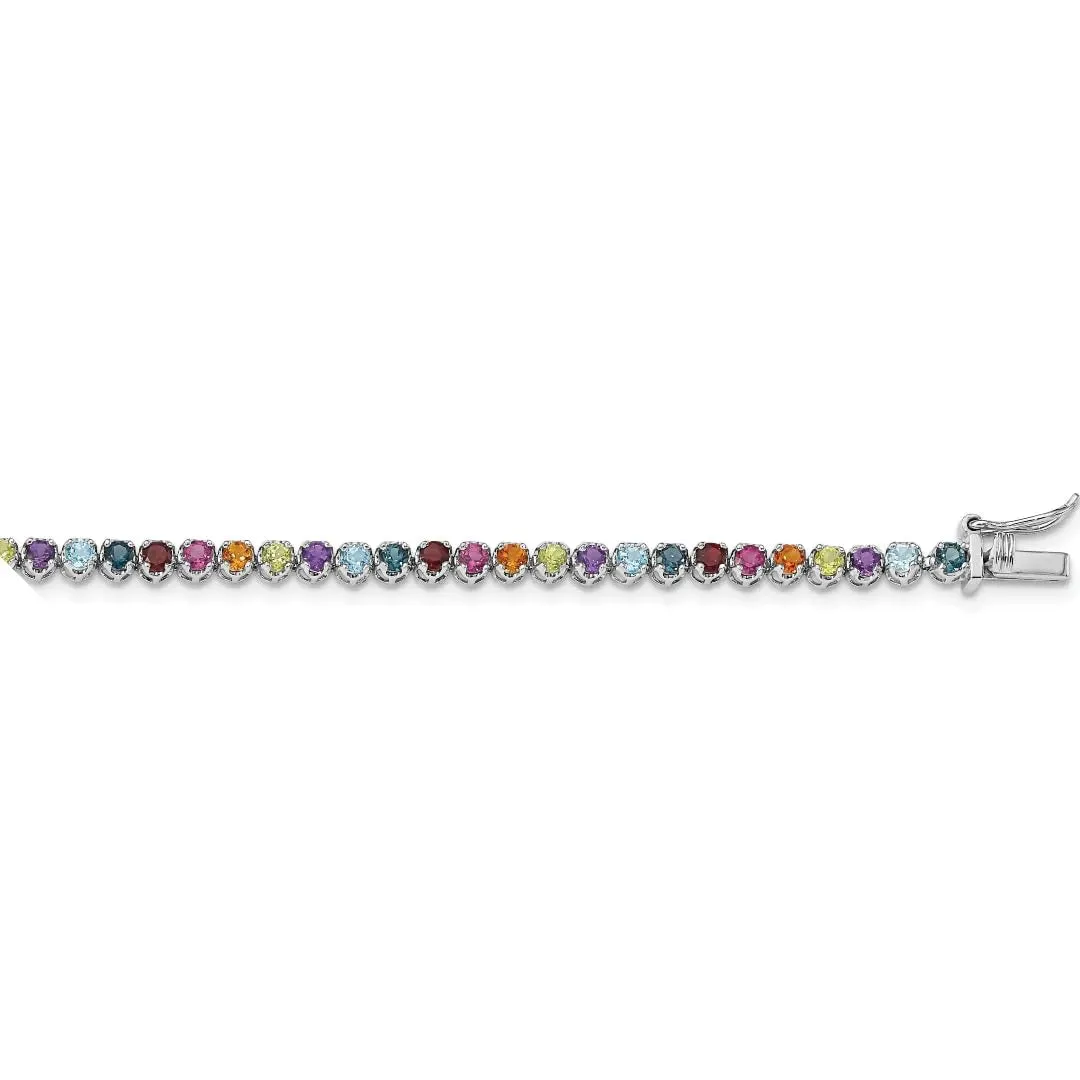 3.79 Ct Round Multicolor Multi-Gemstone Prong Sterling Silver Tennis Bracelet sold by Zulily product image thumbnail 2