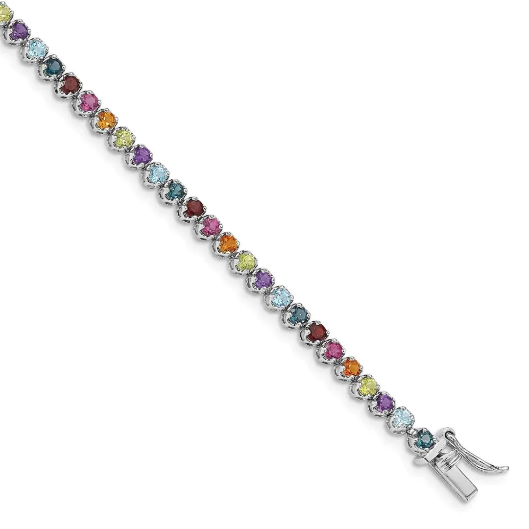 3.79 Ct Round Multicolor Multi-Gemstone Prong Sterling Silver Tennis Bracelet sold by Zulily product image thumbnail 3