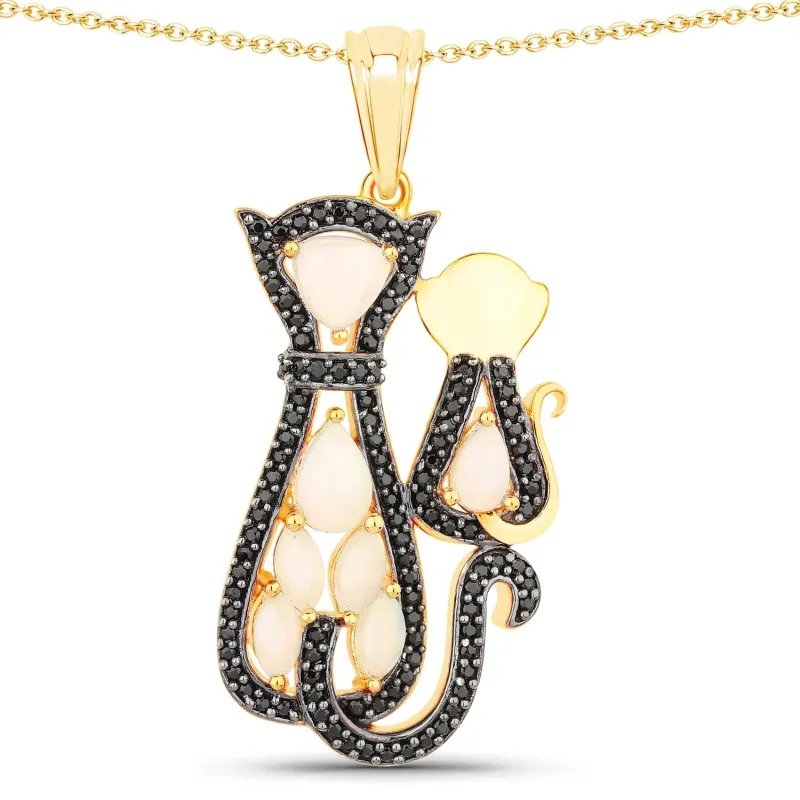 1.89 Ct Trillion White Opal Prong Silver Cat Pendant Necklace made by Zulily