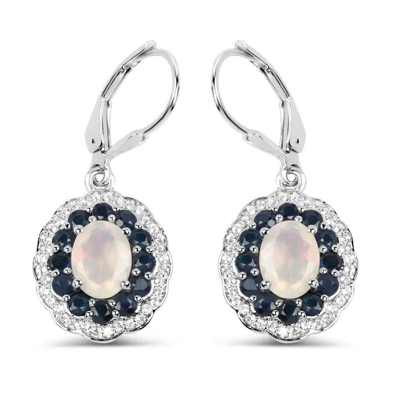 1.00 Ct Oval White Ethiopian Opal Prong Silver Floral Dangle Earrings made by Zulily