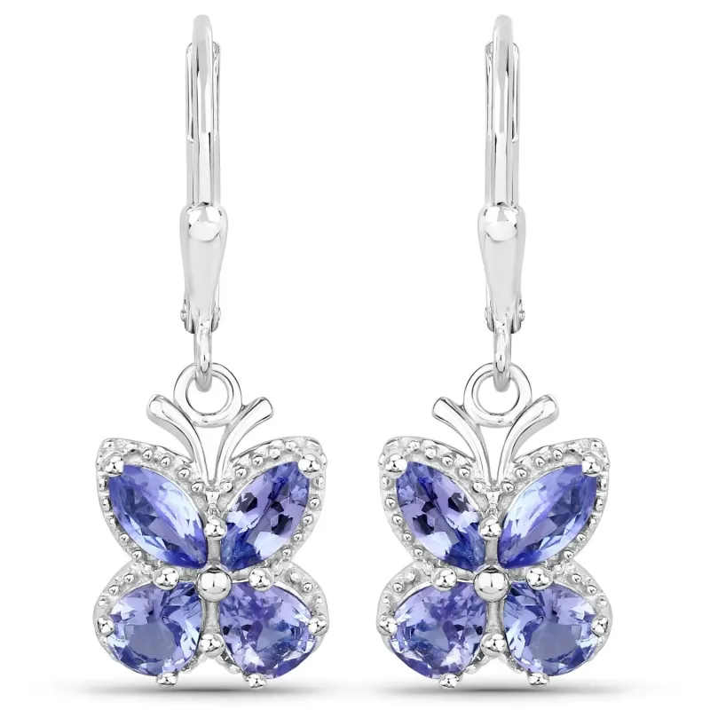 2.08 Ct Violet Tanzanite Prong Silver Butterfly Leverback Earrings made by Zulily