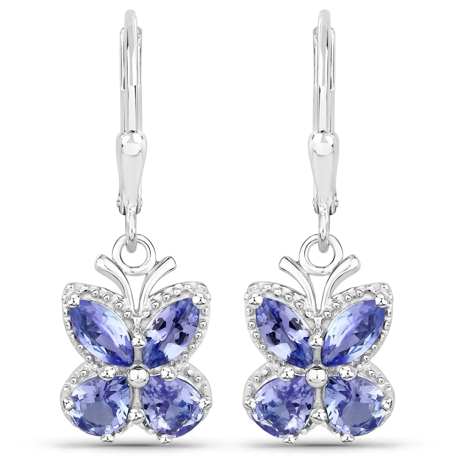 2.08 Ct Violet Tanzanite Prong Silver Butterfly Leverback Earrings sold by Zulily
