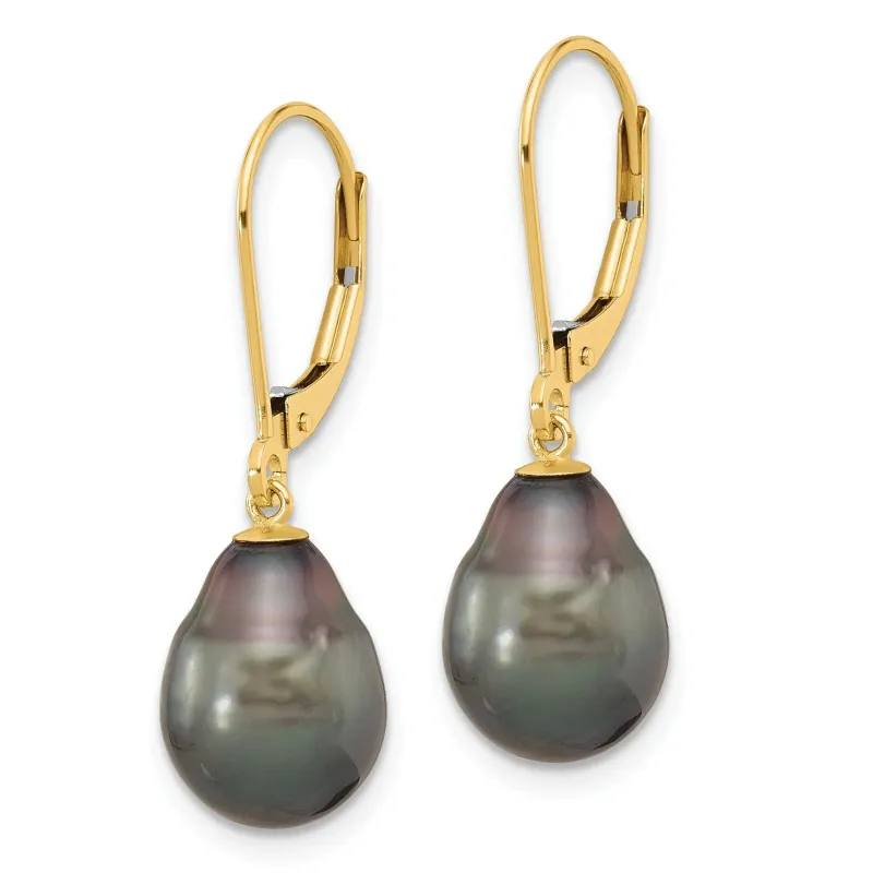 14K Gold Black Teardrop Tahitian Dangle Earrings made by Zulily