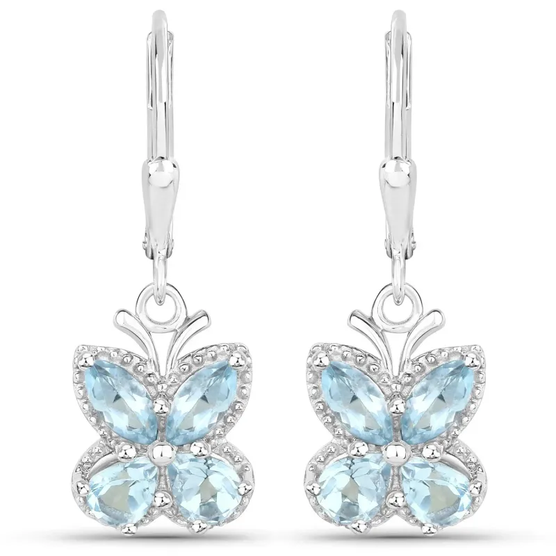 2.60 Ct Blue Topaz Prong Silver Butterfly Leverback Earrings made by Zulily