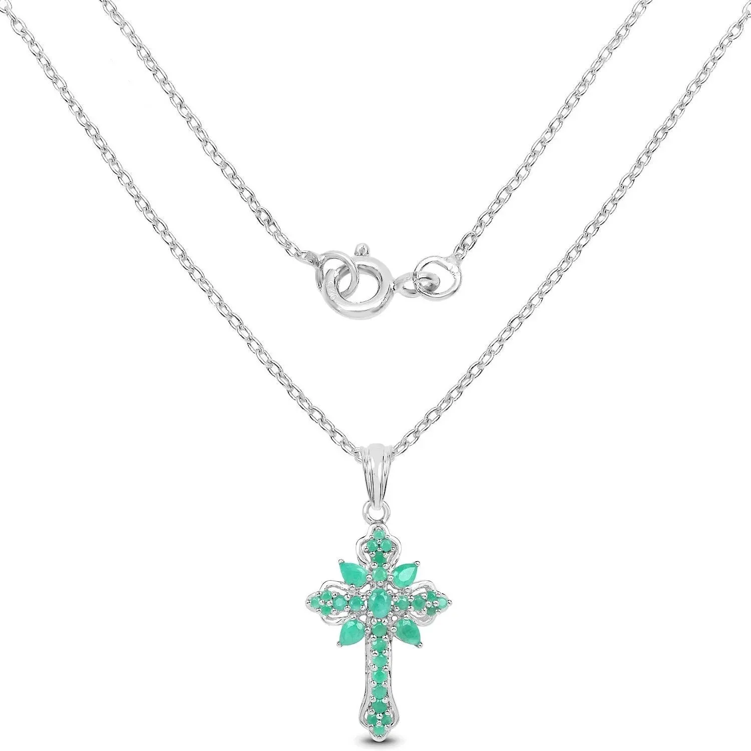 1.26 Ct Green Emerald Prong Silver Cross Pendant Necklace sold by Zulily product image thumbnail 2