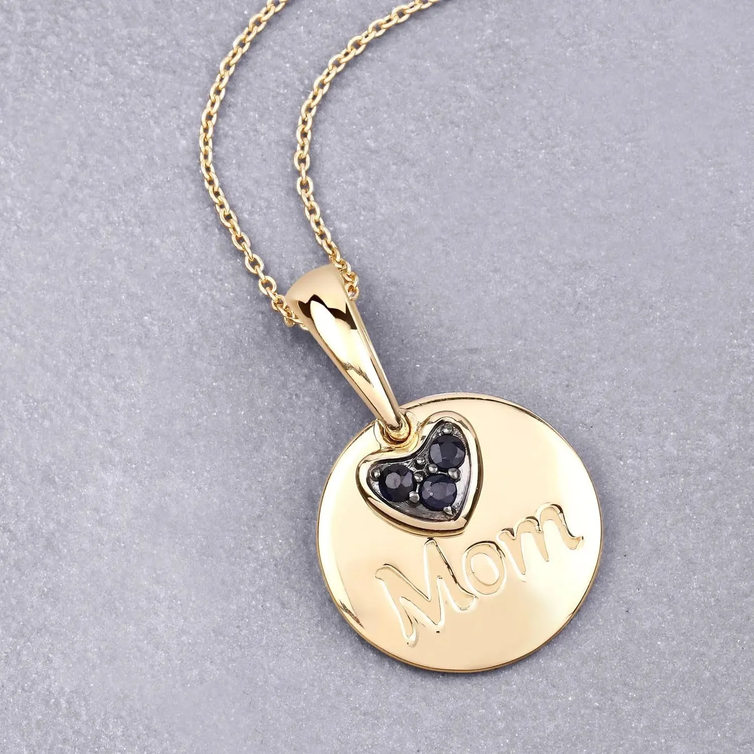 Round Blue Sapphire Prong Gold Plated Silver Mom Heart Pendant Necklace sold by Zulily product image thumbnail 4