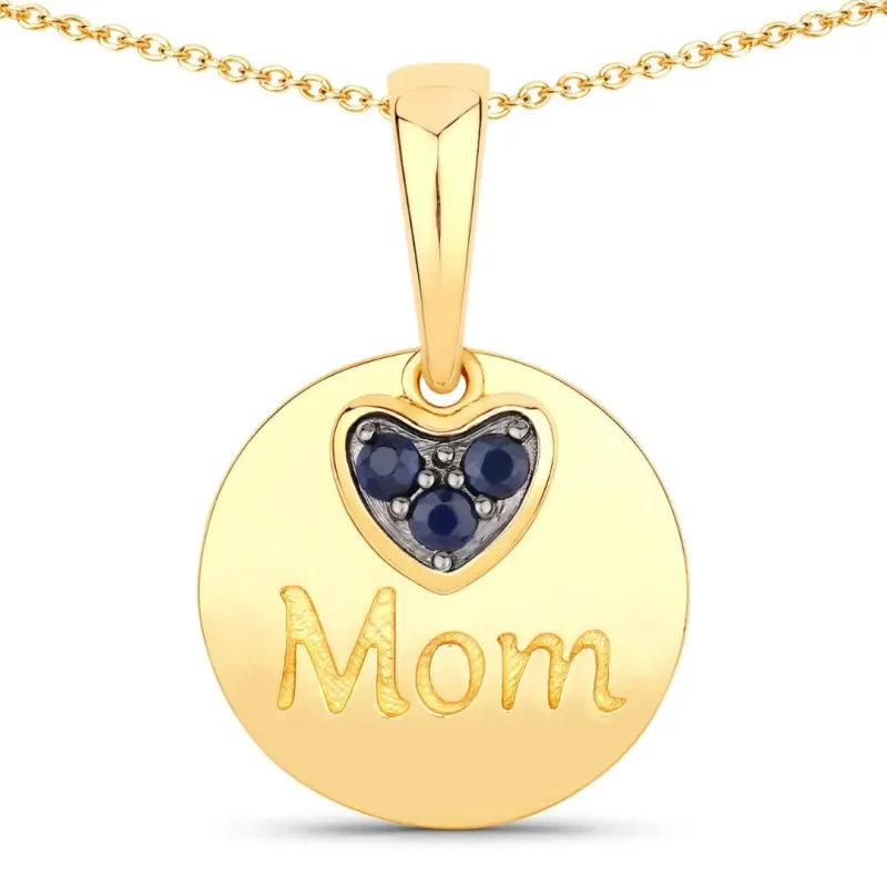 Round Blue Sapphire Prong Gold Plated Silver Mom Heart Pendant Necklace made by Zulily