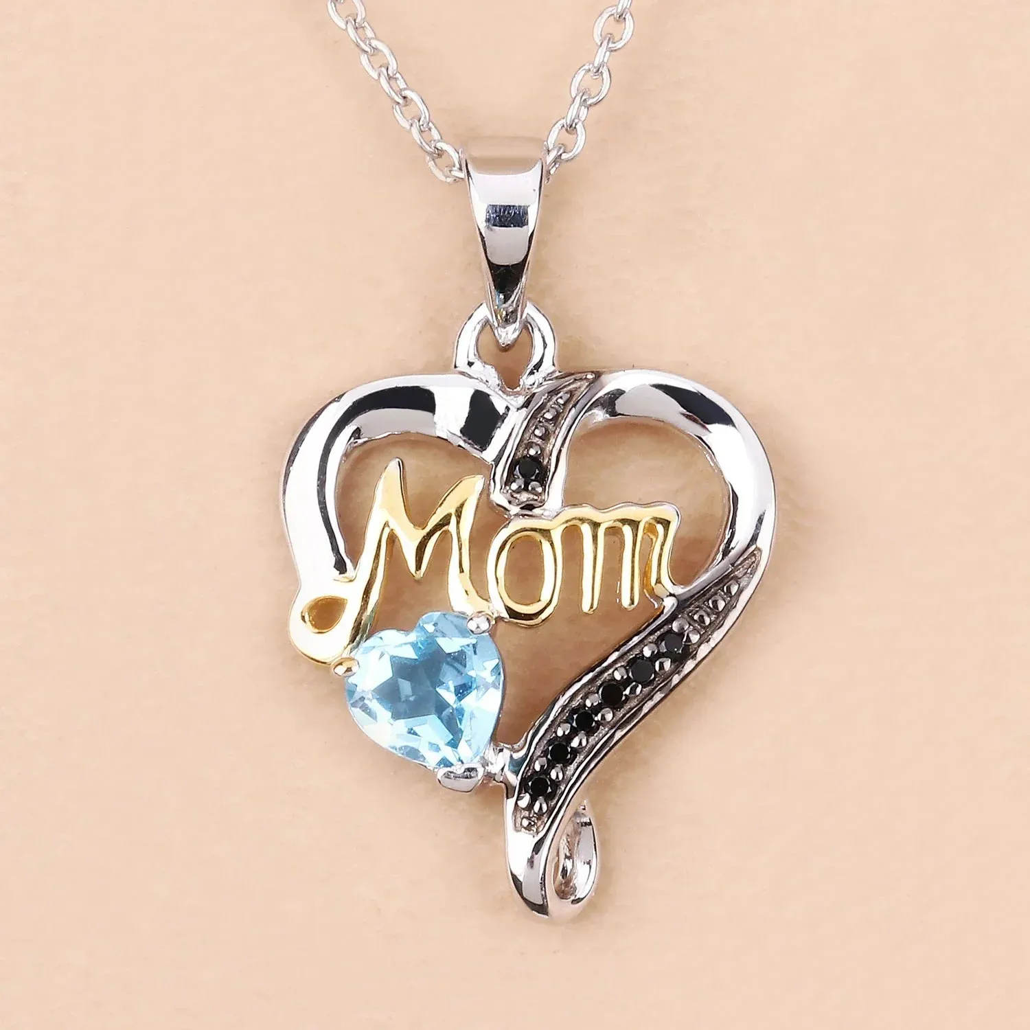 0.52 Ct Heart Swiss Blue Topaz Prong Silver Mom Pendant Necklace sold by Zulily product image thumbnail 5