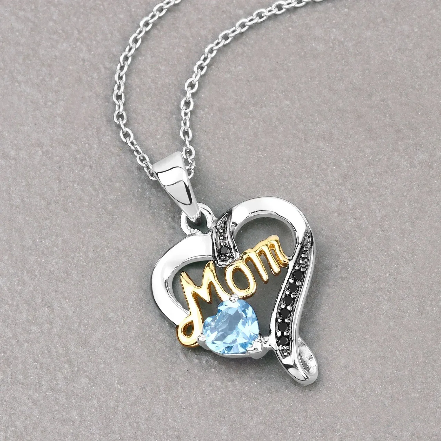 0.52 Ct Heart Swiss Blue Topaz Prong Silver Mom Pendant Necklace sold by Zulily product image thumbnail 2