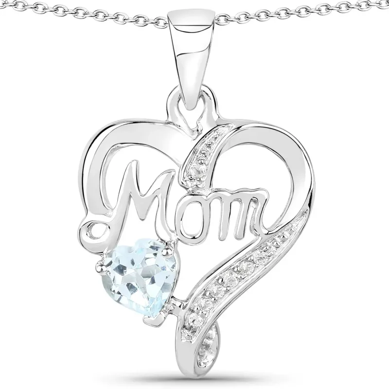 0.50 Ct Heart Blue Topaz Prong Silver Double Heart Mom Pendant Necklace made by Zulily