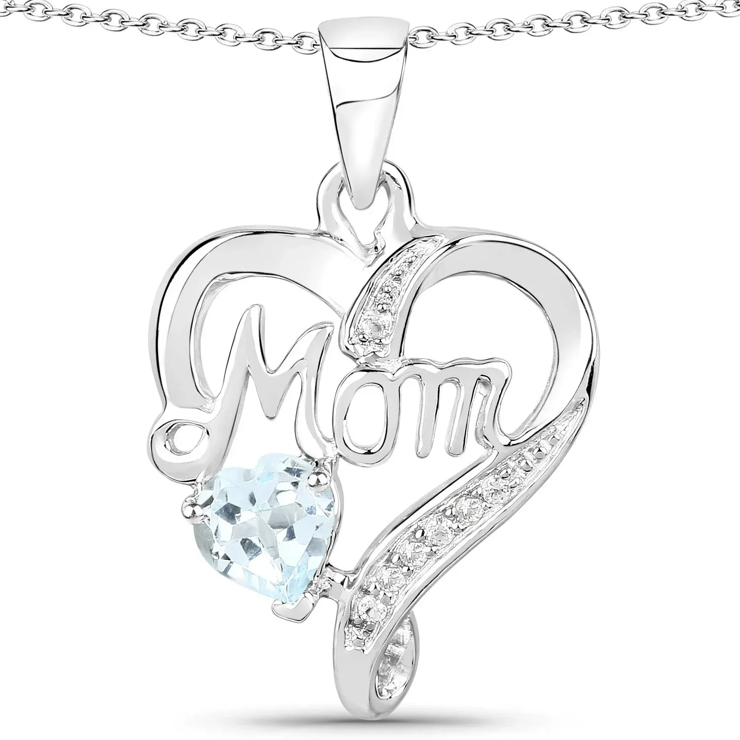 0.50 Ct Heart Blue Topaz Prong Silver Double Heart Mom Pendant Necklace sold by Zulily