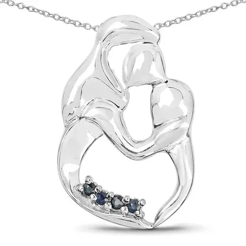 0.18 Ct Round Blue Sapphire Prong Silver Mom Pendant Necklace sold by Zulily