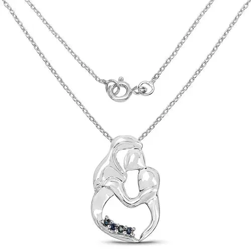 0.18 Ct Round Blue Sapphire Prong Silver Mom Pendant Necklace sold by Zulily product image thumbnail 2
