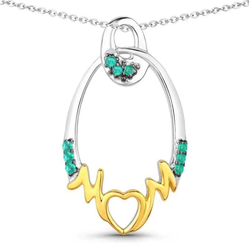 Round Green Emerald Prong Silver Mom Heart Pendant Necklace made by Zulily