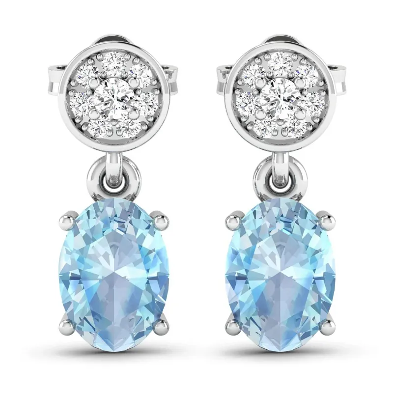 1.40 Ct Oval Blue Aquamarine & Diamond Prong 14K White Gold Dangle Earrings made by Zulily