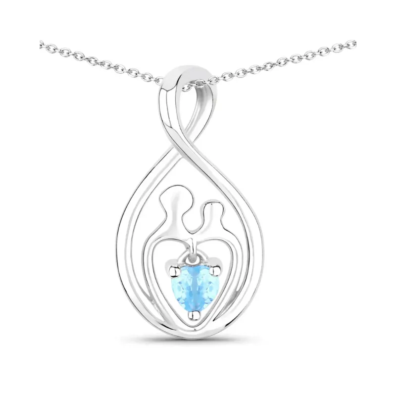0.13 Ct Heart Swiss Blue Topaz Prong Silver Mom Infinity Pendant Necklace made by Zulily