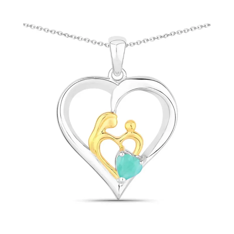 0.45 CTTW Heart Green Emerald Prong Silver Mom Pendant Necklace made by Zulily