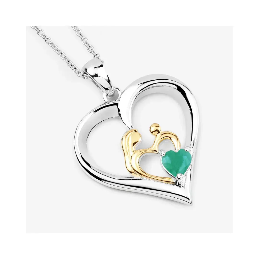 0.45 CTTW Heart Green Emerald Prong Silver Mom Pendant Necklace sold by Zulily product image thumbnail 2
