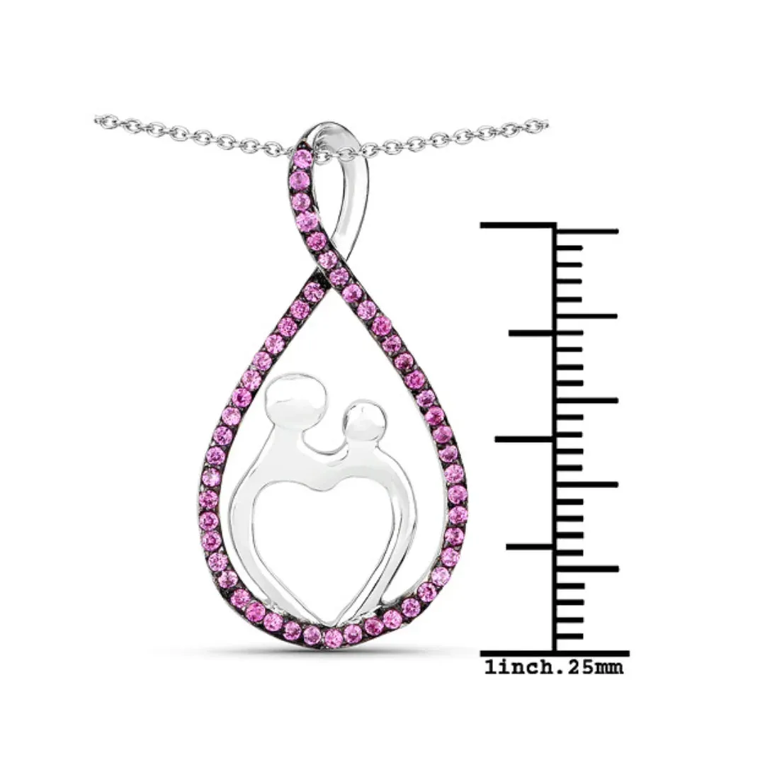 0.50 Ct Round Pink Lab Grown Ruby Prong Silver Mom Heart Pendant Necklace sold by Zulily product image thumbnail 3