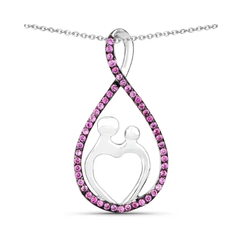 0.50 Ct Round Pink Lab Grown Ruby Prong Silver Mom Heart Pendant Necklace made by Zulily